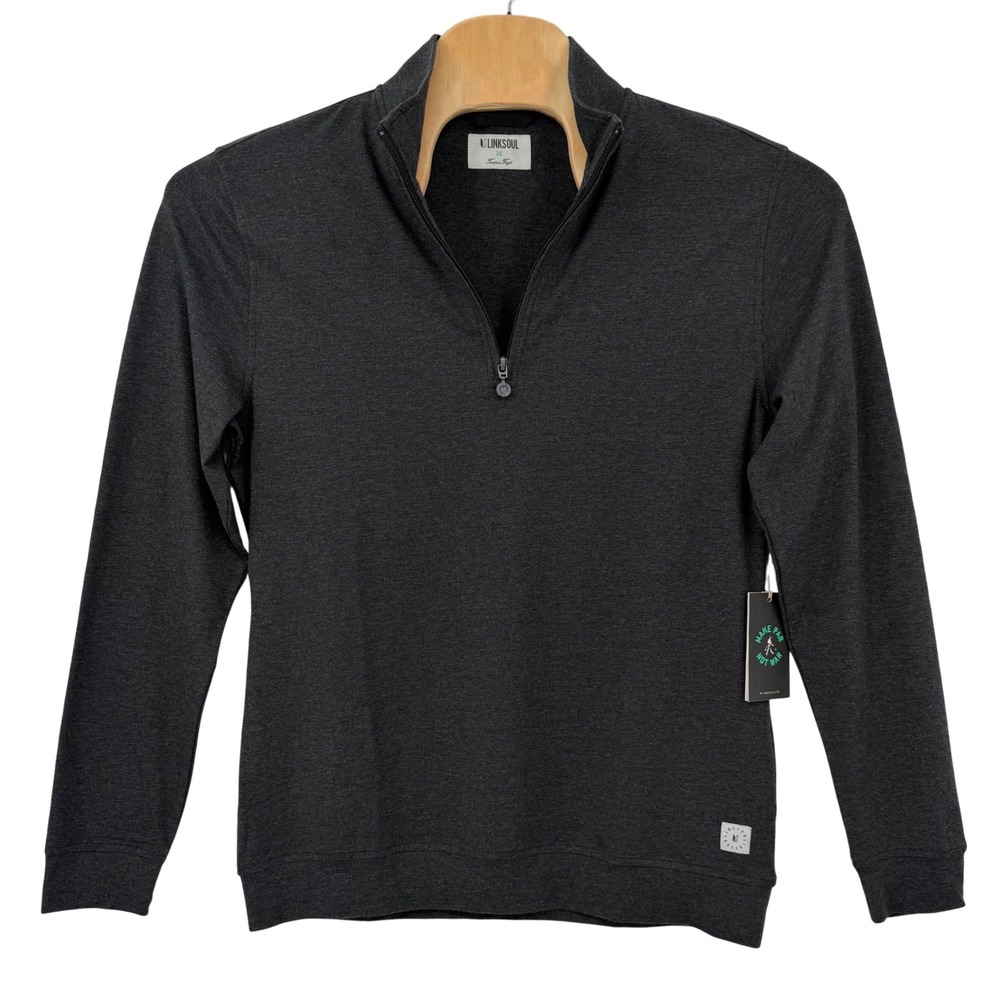 Linksoul Quarter Zip Pullover Men Medium Charcoal Heather Stretch Golf NEW